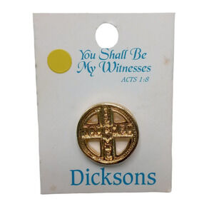 Vintage Christian Circle Cross Lapel Pin Gold Tone Acts 1:8 VTG